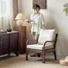 Sala de Estar Nórdica Hogar Reposabrazos Ratán Sofá Silla B&B Balcón Estilo Wabi-Sabi Respaldo Ratán Indonesio Tejido Silla Individual