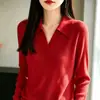 Suéter de punto de manga larga nuevo estilo de primavera, cuello POLO de algodón puro, medio abierto, a rayas, ajustado, moderno, versátil, top adelgazante para mujer