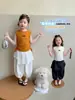 Conjunto de Dos Piezas de Chaleco de Verano para Niñas 2026 Verano Estilo Coreano Moderno Conjunto de Dos Piezas de Top sin Mangas y Pantalones de Linterna para Niños