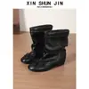 Botas de moda con lazo para mujer, nueva colección de otoño 2026, botines plisados retro, efecto adelgazante, con tacón oculto