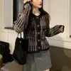 Estilo Coreano Elegante Suave Estilo Chanel Suéter Arco-Íris Casaco Feminino Outono e Inverno Novo Listrado Cor Contrastante Tricô Cardigan Social