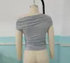 Verão Novo Estilo Europeu e Americano Cor Sólida Y2K Versátil Moda Personalidade Top Feminino de Um Ombro Justo Canelado