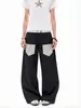 Pantalones a cuadros de estilo americano vintage con parches, corte limpio, efecto desgastado, para hombre, pierna recta ancha, casual, transfronterizos