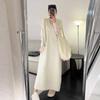 Outono e Inverno Novo Estilo Coreano Estilo Suave Cor Sólida Vestido Suéter de Comprimento Médio para Mulheres Estilo Preguiçoso Solto Vestido de Tricô
