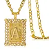 Cadena Figaro de Acero Inoxidable Transfronteriza Colgante Cuadrado Hueco de 26 Letras Chapado en Oro Unisex Colgante de Letra Personalizado