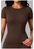 Camiseta Deportiva de Manga Corta de Color Sólido de Doble Cara Cepillada Ajustada Yize Transfronteriza para Deporte Running Fitness Yoga Top Mujer