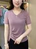Tiktok Live Popular Dropshipping Verano 2025 Nueva Moda Camiseta Brillante Plateada con Fruncidos de Malla de Manga Corta