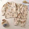 Nuevo conjunto de pijama 100% algodón para niños, ropa de otoño para niños y niñas, conjunto de ropa para el hogar para niños, disponible para dropshipping