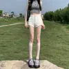 Shorts de Mezclilla Blancos Ajustados para Mujer Verano 2025 Nuevo Estilo Pequeños de Cintura Alta Ajustados Chica Caliente de Línea A Levanta Glúteos Hot Pants