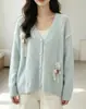 Direto da fábrica, suéter floral estilo francês para mulheres, novo outono inicial de 2026, cardigã de malha estilo solto e casual