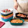 Bol para hornear doméstico con bandeja de madera, molde para hornear de doble asa, plato cerámico para microondas, molde para hornear en horno, plato de arroz horneado con queso