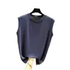 Camiseta sin mangas de modal ligera de verano con cuello redondo medio para mujer, camiseta básica sin mangas, top casual holgado