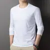 Camiseta de manga larga para hombre de color liso con cuello redondo, primavera y otoño, casual, fina, de color liso, base suelta, sudadera