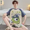 Ropa de casa juvenil de talla grande que se puede usar en la calle, traje para hombre, pijamas de algodón puro para hombre de verano 2026, pantalones cortos finos de manga corta