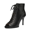 Zapatos de Tacón Negros Sexys Jazz Especial Zapatos de Baile con Cordones Tacones Altos Cortos Zapatos de Baile Suela Suave Botines Cortos Tacones para Mujer