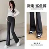 Pantalones de maternidad con forro polar, engrosados para uso en exteriores, pantalones de yoga para otoño e invierno, soporte para el vientre, adelgazantes, leggings acampanados, pantalones de tiburón, pantalones largos, talla grande