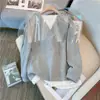 Moletom com capuz V-neck falso de duas peças para mulheres plus size com um novo design casual