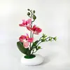 Estilo de Lujo Ligero 3 Flores 2 Hojas 1 Hierba Orquídea Phalaenopsis Flor de Simulación Adorno de Escritorio ins Arreglo Floral de Gama Alta Adorno Floral para Mesa de Comedor