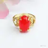 Anillo de Calcedonia Verde Hielo de Guan Yu Anillo de Ágata Roja Estilo Corte Venta al por Mayor de Fábrica Dropshipping S4012605