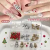 Set de Joyería Navideña para Uñas de 6 Compartimentos Accesorios Pequeños Árbol de Navidad Estéreo Copo de Nieve Navideño Transparente Diamantes de Uñas de Resina