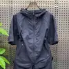 Nuevo traje deportivo casual de trabajo de verano de moda para hombre, con capucha y cremallera de tacto frío, versátil, de secado rápido, de manga corta y shorts para hombre