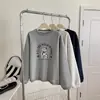 Moletom Redondo com Estampa de Desenho Estilo Coreano Outono/Inverno 2025 para Mulheres, Novo Estilo Preguiçoso Bf Caimento Solto, Forrado com Fleece e Espessado, Blusa da Moda
