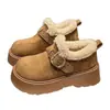 Zapatos de algodón para mujer estilo Birkenstock de suela gruesa para invierno, nuevos mocasines retro con forro de felpa 2026, botas de nieve cálidas