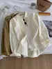 Camisa de Algodón Puro Retro Japonés con Bolsillo y Solapa para Mujer, Sensación Holgada, Chaqueta Camisa Retro Oversize 2026 Otoño