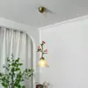 Lámpara Colgante de Mesita de Noche para Habitación de B&B Estilo Francés Vintage para Estudio Entrada Flor de Rosa Creativa Lámpara de Iluminación Ambiental de Vidrio