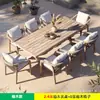 Mesa e Cadeira de Exterior Hotel Terraço Pousada Jardim Nórdico Impermeável Protetor Solar Anticorrosivo Teca Pátio Combinação de Mesa e Cadeira de Madeira Maciça