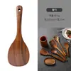 Juego de espátulas de teca para cocinar, espátula de madera de acacia con mango largo, espátula para sartenes antiadherentes, cucharón de sopa de madera, vajilla, utensilios de cocina