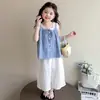 Conjunto de Verano para Niñas 2026 Nuevo Elegante Casual Delgado Pantalones de Pierna Ancha Conjunto de Dos Piezas para Niños