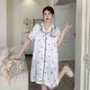 Vestido Camisero Rosa Palo con Borde Creciente Dulce Pijama de Mujer Seda de Hielo Seda Principios de Primavera Cómodo Manga Corta Ropa para el Hogar