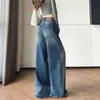 Tiro real 2026 súper calientes pantalones anchos retro para mujer otoño nuevo estilo de alta gama diseño esmerilado lavado sentido del diseño jeans holgados