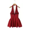 Vestido Francês de Veludo com Bolinhas, Decote Profundo em V, Alça no Pescoço, Franzido e Mangas Bufantes, Estilo Europeu e Americano, Elegante e Único, Cintura Marcada e Emagrecimento