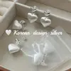 Pendientes de Plata de Ley S925 con Doble Capa de Corazón Cepillado, Mismo Estilo que los Blogueros de Dongdaemun Corea, para Mujeres Elegantes