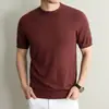 Camiseta de manga curta leve estilo old money para o verão, feita de algodão Tencel e seda de amoreira, malha de 16 pontos, cor sólida, gola redonda, manga curta, masculina