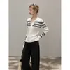 Top de punto ummoimoi a rayas blancas, jacquard, bloques de color, cuello semiabierto, manga larga para mujer, otoño, de alta gama, corte ajustado