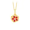 Collar con Colgante Rotatorio Estilo Chino Vintage Flor de Ciruelo Diamante Rojo para Mujer, Accesorio de Corindón Rojo de Lujo Ligero Bañado en Oro Genuino