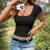 Camiseta Amazon Cross-Border Feminina Estilo Puro e Elegante 2026 Outono e Inverno Nova Curta Slim Fit Versátil