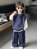 2287 Conjunto de Tres Piezas con Sudadera con Capucha para Niños Primavera y Otoño 2026 Nueva Ropa de Otoño Conjunto de Sudadera Estilo Coreano para Niños