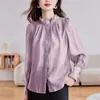 Camisa de Manga Larga con Diseño Estilo Francés para Mujer 2025 Otoño e Invierno Nuevo Estilo Cuello Alto Estilo Occidental Único Camisa Ajustada