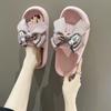 Pantuflas de EVA gruesas con diseño de conejo, sandalias de verano con lazo de moda, zapatillas antideslizantes para mujer