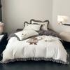 Conjunto de quatro peças de algodão com dupla camada de fio de coração para meninas, estilo coreano, floral, acolchoado, bordado, colcha, lençol de cama de 1,8 m