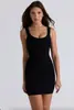 2025 Nuevo Estilo Europeo y Americano Transfronterizo Color Sólido Sexy Cuello en U Elástico Ajustado al Cuerpo Estilo Pura Pasión Vestido Bodycon con Banda Acanalada