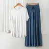 Conjunto de Pijama Casual Duas Peças Feminino de Modal com Gola Redonda e Manga Curta com Calça de Perna Larga Roupas de Casa Tamanho Plus Size Solto