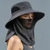 Sombrero de Sol UPF 50+ con Protector Facial y de Cuello Ala Ancha Protección UV Sombrero de Pesca para Hombres Mujeres Senderismo al Aire Libre Jardinería
