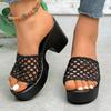 2025 verano nuevo cabeza cuadrada hueco tejido de malla zapatillas plataforma impermeable tacón grueso mujer zapatillas tacón alto talla grande