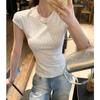 Foto Real de Camiseta de Manga Corta con Estampado de Lunares de Estrella para Mujer Verano 2025 Nueva Versátil Adelgazante Top Corto