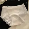 Ropa Interior Femenina de Encaje Romántico Francés de Cintura Media 7A Antibacteriana, Transpirable y Cómoda Algodón de Bebé Clase A Calzones Sin Costuras para Mujer